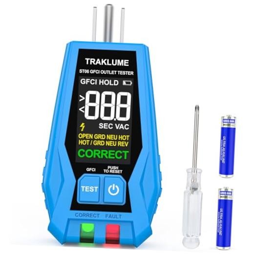 Outlet Tester with LCD Display Receptacle Tester with GFCI for Standard 3 Blue