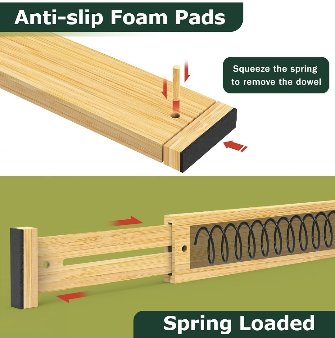 Bamboo Spring Loaded Adjustable Drawer Dividers 17-22in 6 Pack