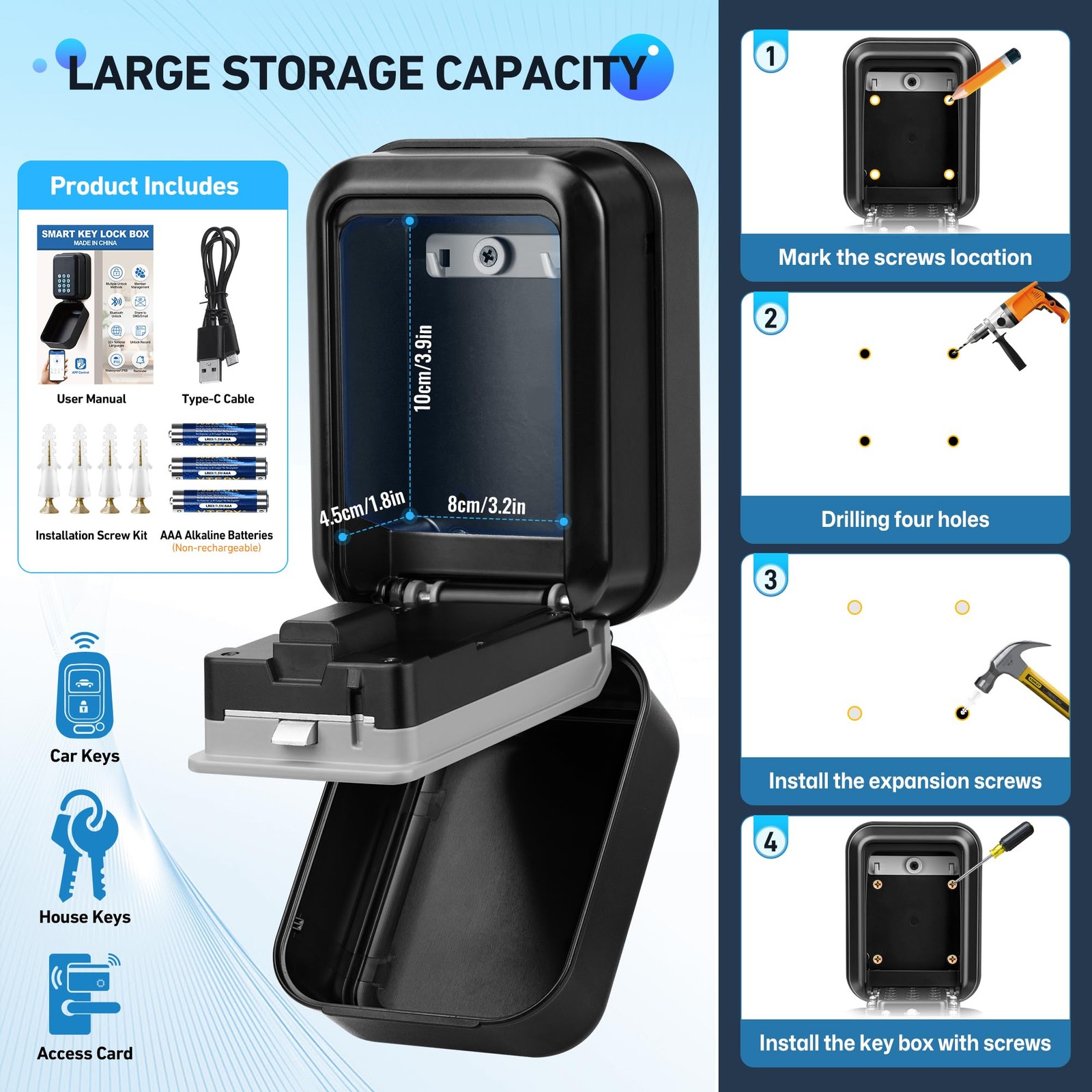 Smart Key Lock Box - Bluetooth Electronic Lock Box for Keys, Wall Mount Digit...