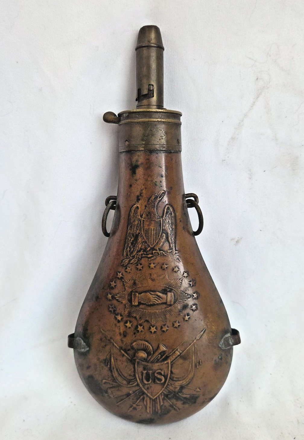 Antique US Batty Peace Flask 1854 Inspector ADK Andrew King Civil War Copper