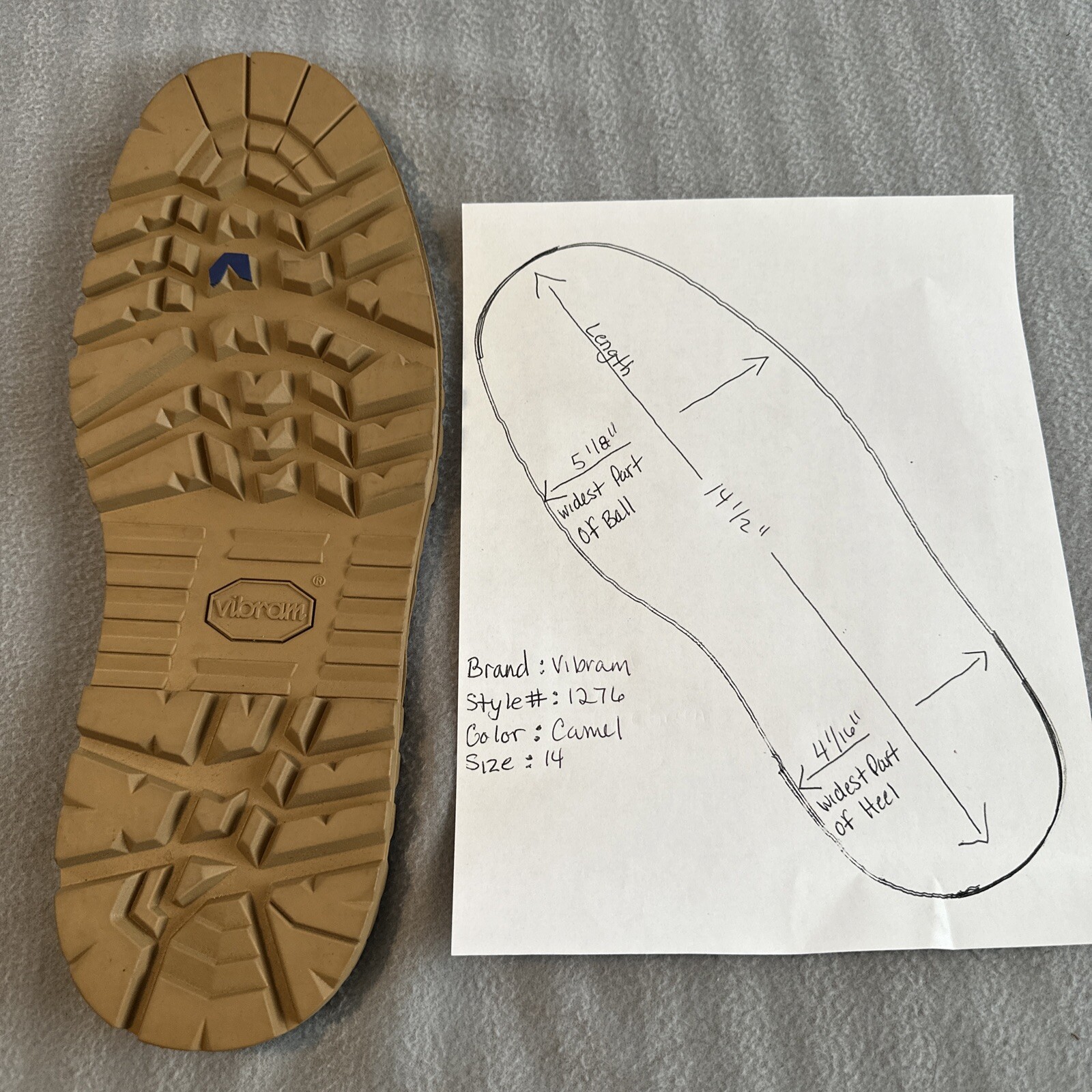 VIBRAM#1276 SIERRA USA REPLACEMENT RUBBER BOOT SHOE REPAIR SOLE COBBLER NEW SZ15