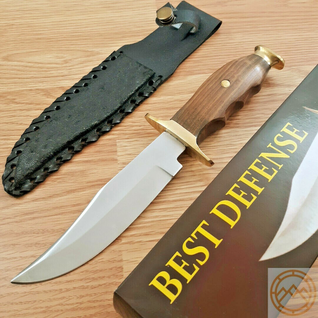 Hunter Fixed Knife 5.75" Stainless Bowie Blade Finger Grooved Wood Handle 2945