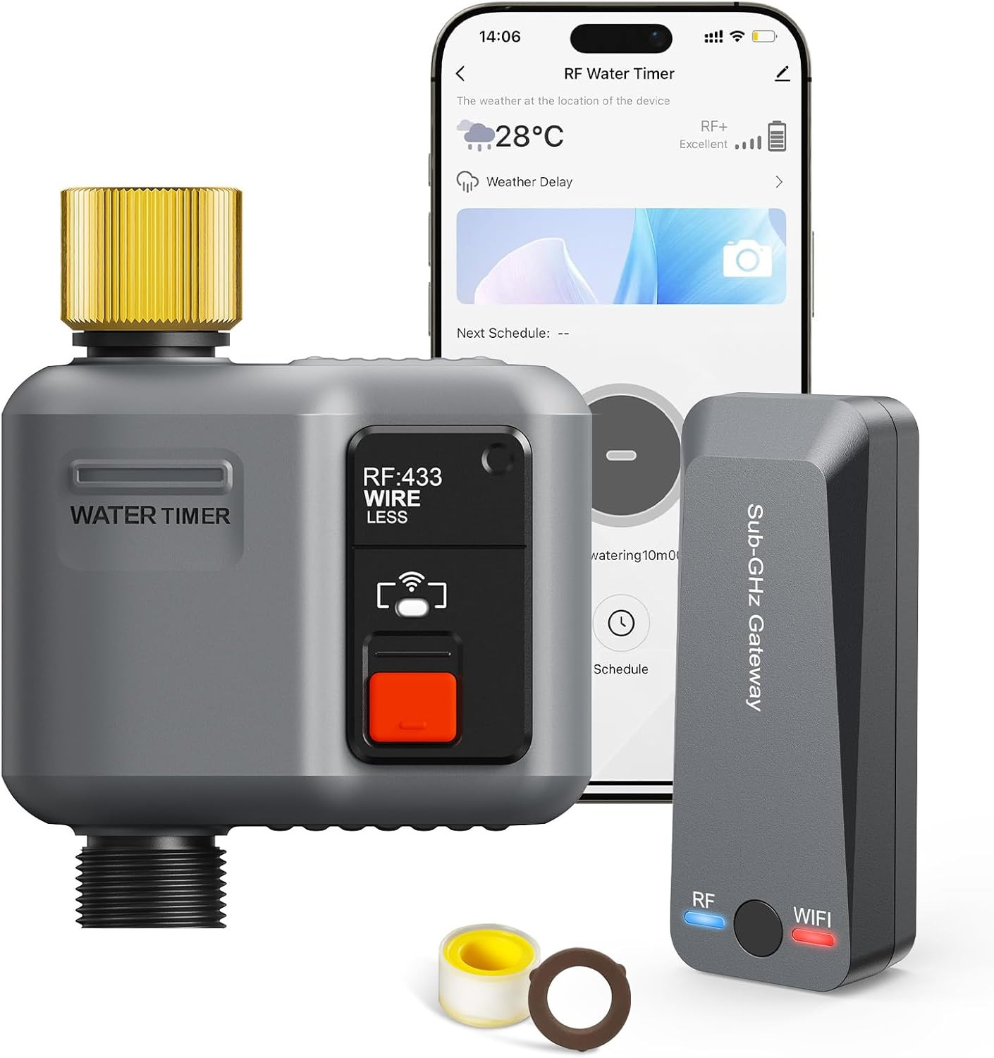WiFi Water Timer for Garden Hose, WiFi Sprinkler Controller with 984ft RF Range,