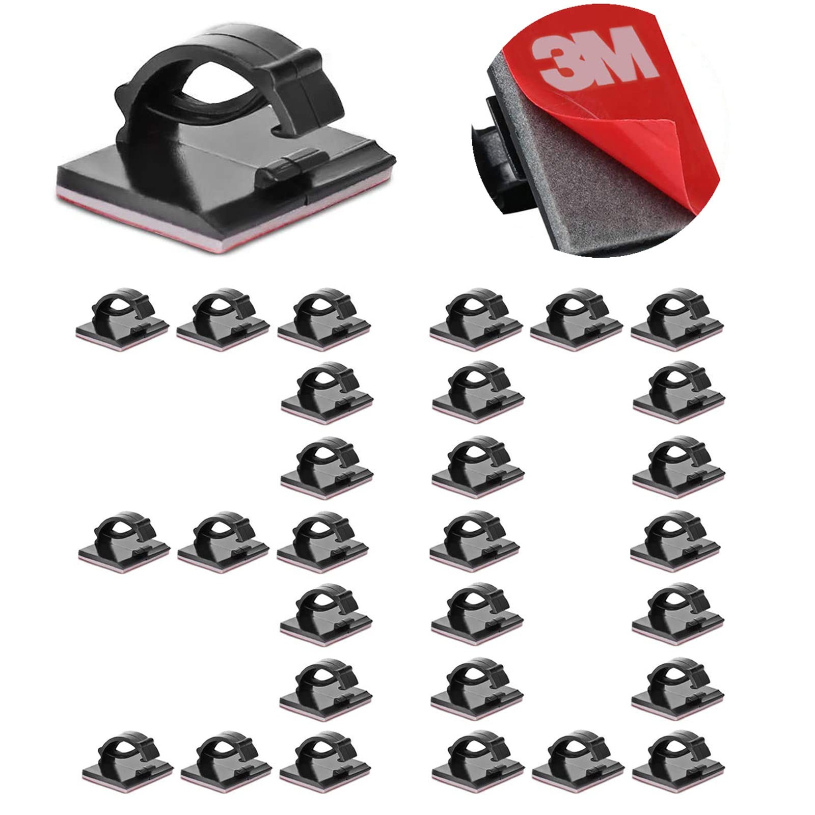 Cable Clips with 3M Adhesive 30PCS Black