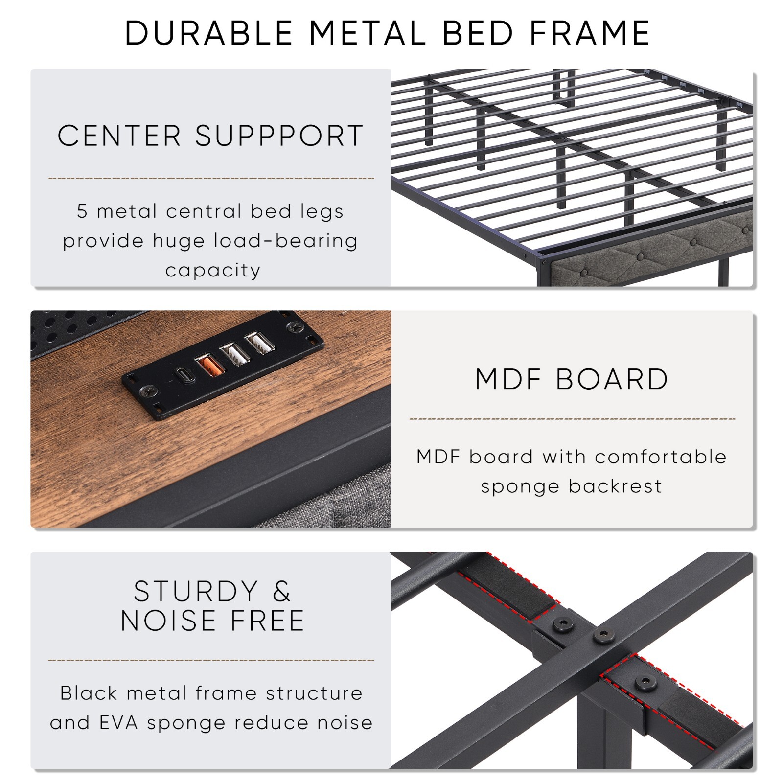 Full Size Bed Frame w/ LED Headboard, Storage & Platform, Outlet, USB Ports