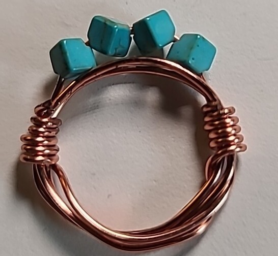 NEW Handmade Wire Wrapped Ring Coppertone Statement Turquoise Beaded Size 8