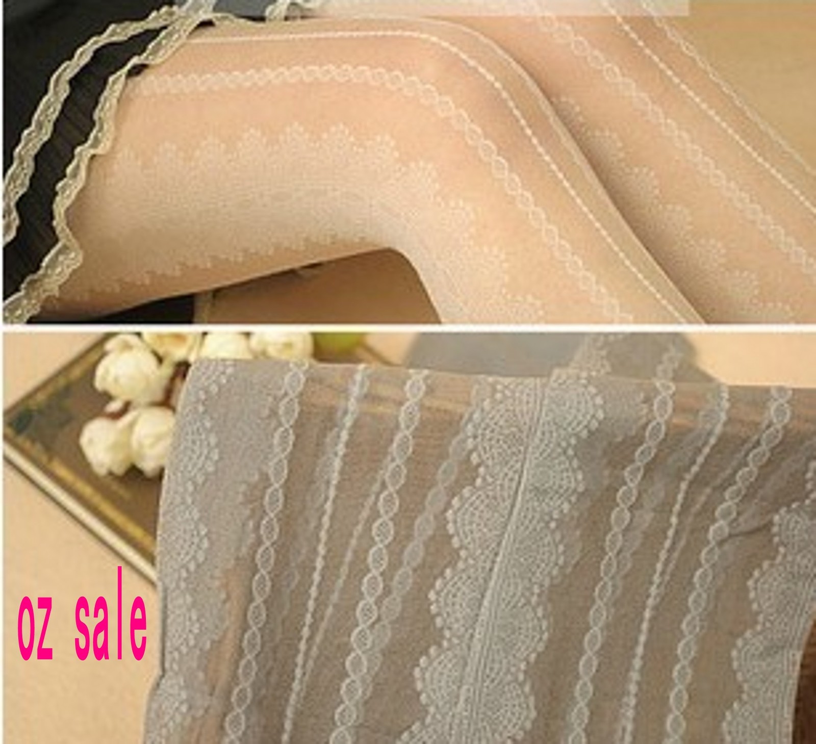 Women black white grey Retro lace embroidery Fancy Stockings Pantyhose Tights