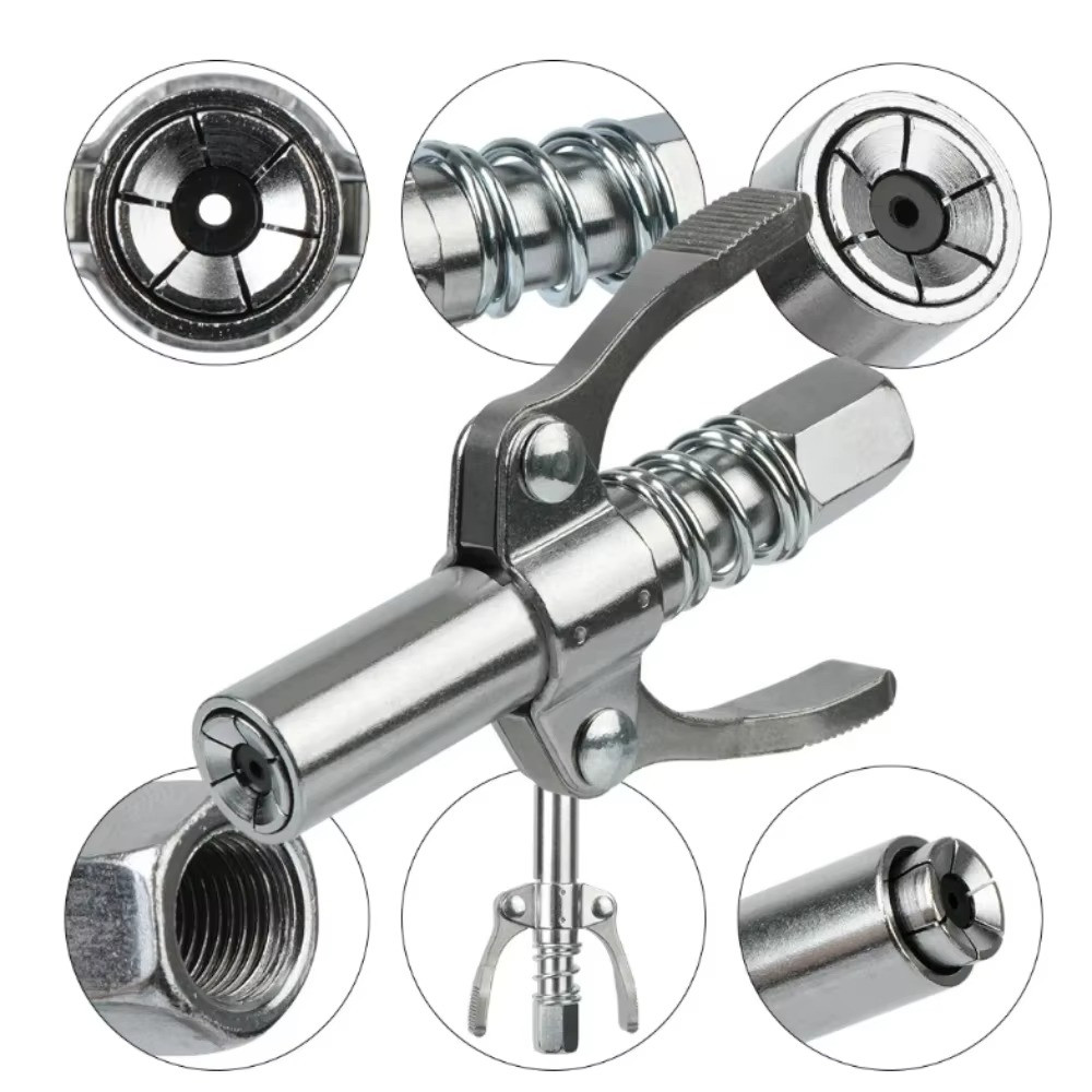 Grease Gun Coupler Double Handle High Pressure Quick Release Lock Oil Nozzles