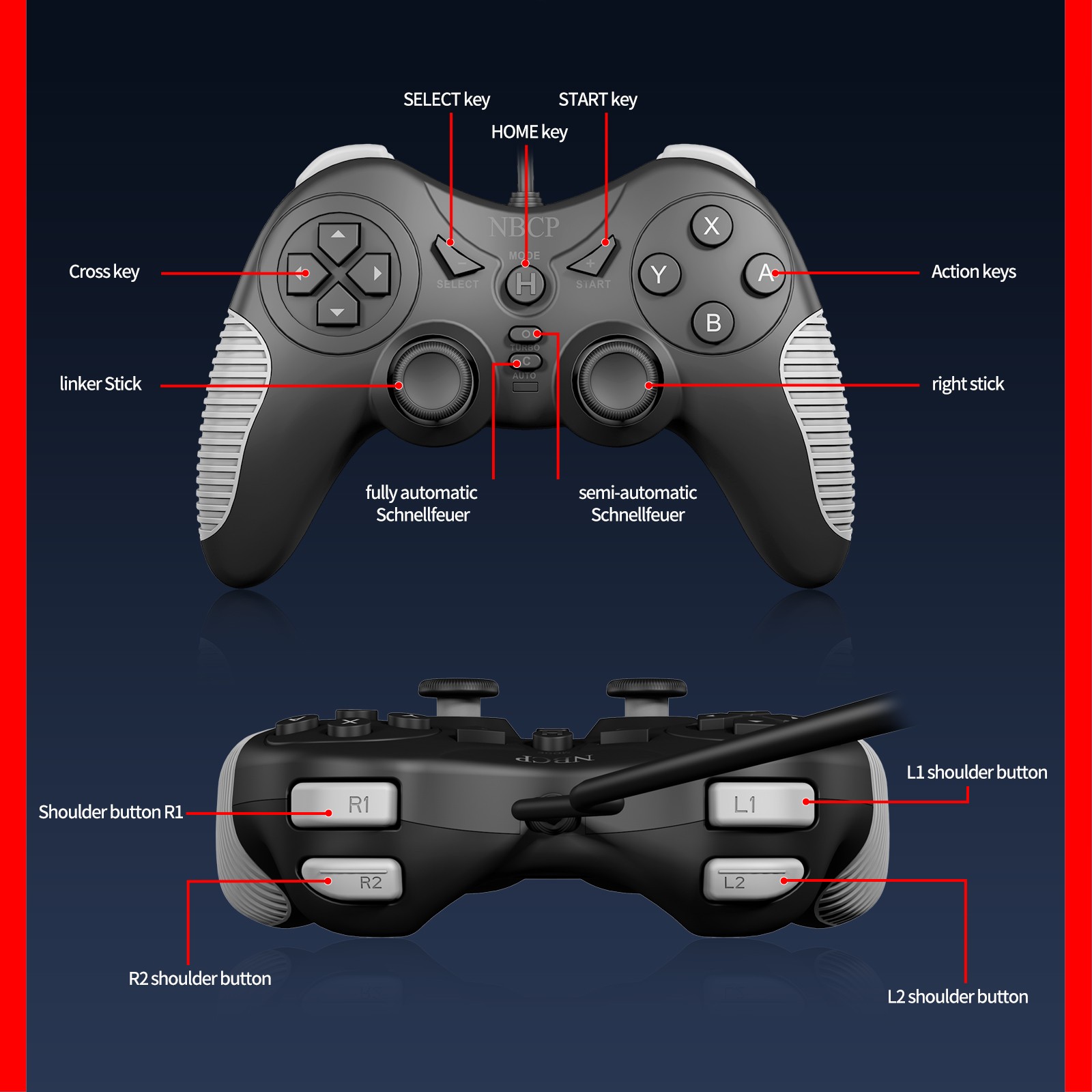 NBCP Wired Hall effect Gaming Controller for PC P3 Switch 1 2