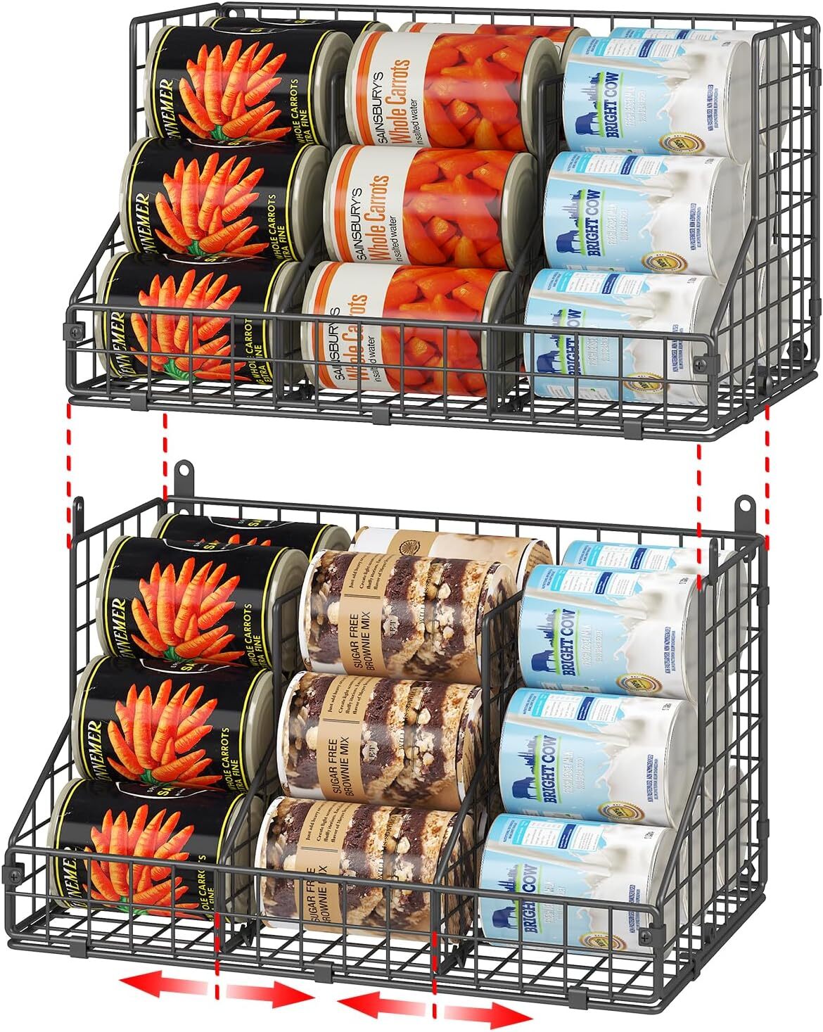 2-Piece Stackable Jar Rack Organizer with 4 Adjustable Dividers, Black