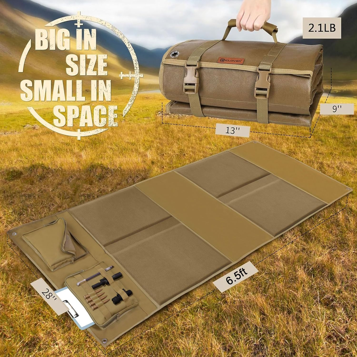 Shooting Mat, Tactical Prone Padded Shooting Mats, with 2 Pockets & Molle Webbin