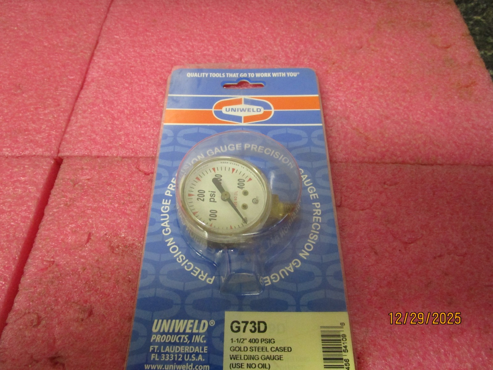 NEW! Uniweld Welding Gauge 1-1/2" 400PSIG Gold Steel Cased G73D
