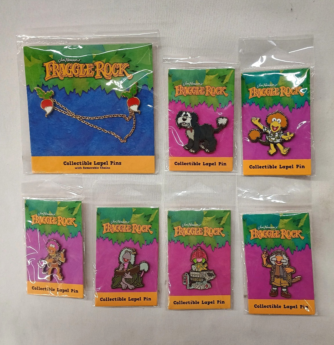 Lot of 7 FRAGGLE ROCK Jim Henson Muppet Collectible Enamel Lapel Pins Brooch NIP