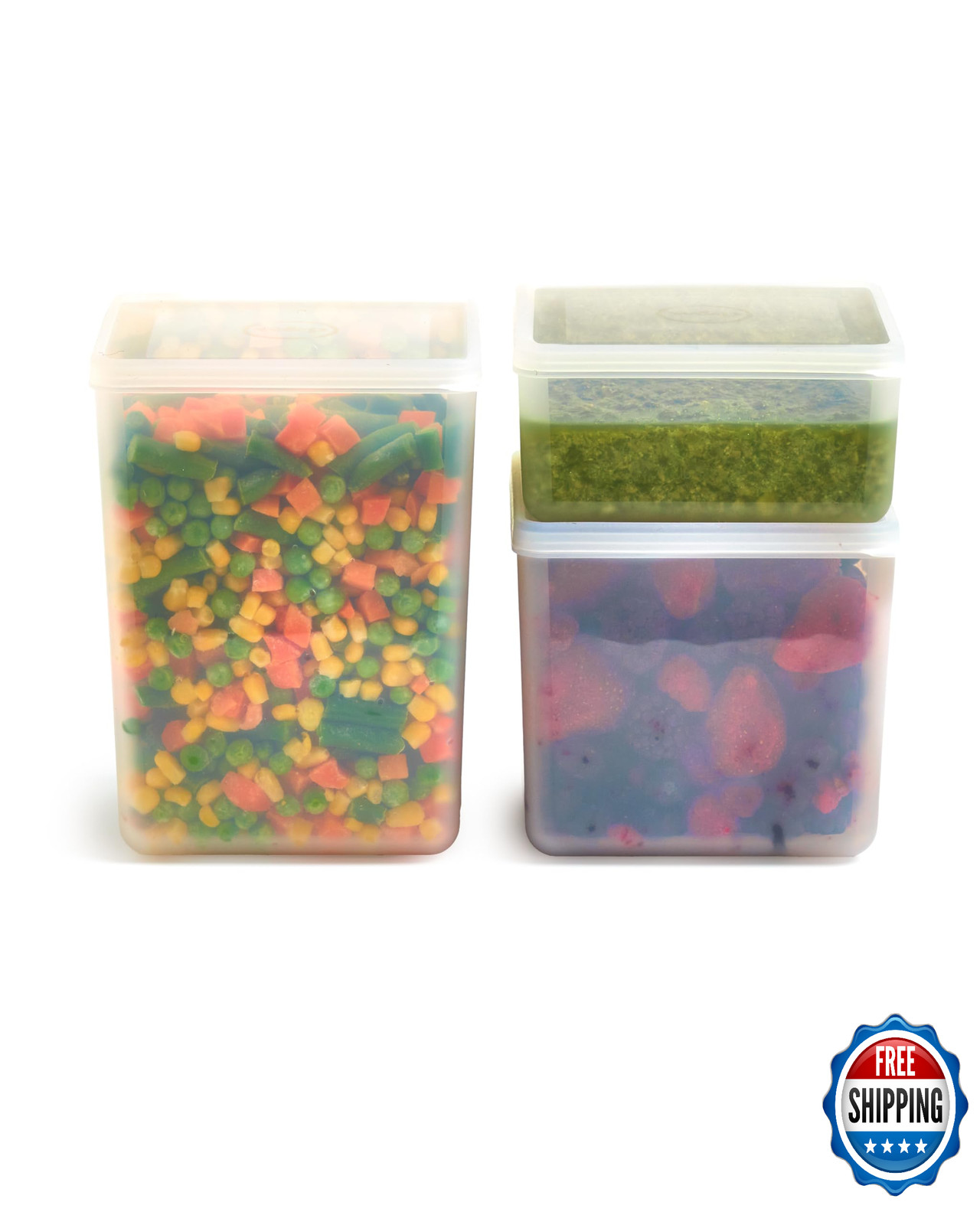 W&P Freezer Cubes Set of 3 16oz 40oz 64oz Stackable Food Storage BPA-Free