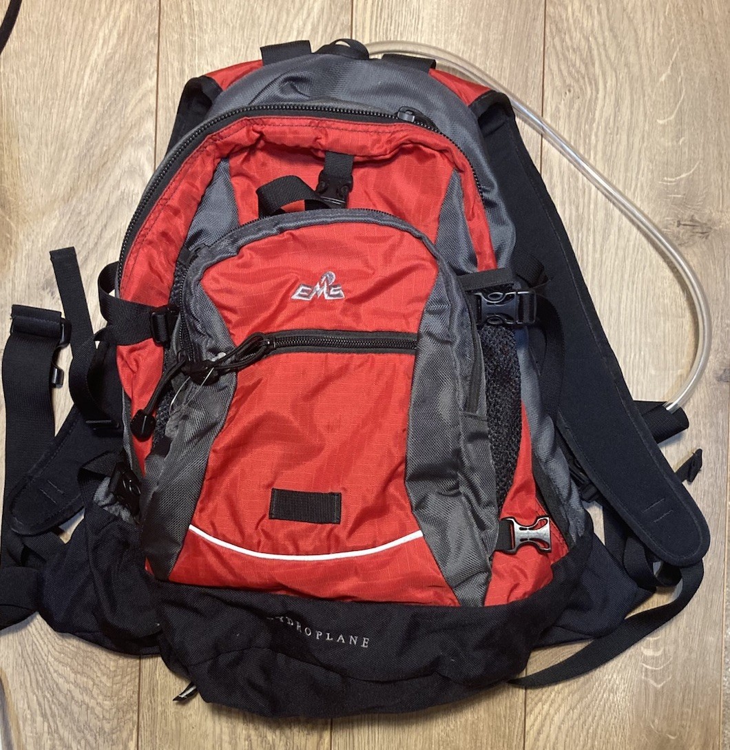 Ems Hydroplane Backpack Hiking & Water Bladder Straw With Rainfly Cover Pockets