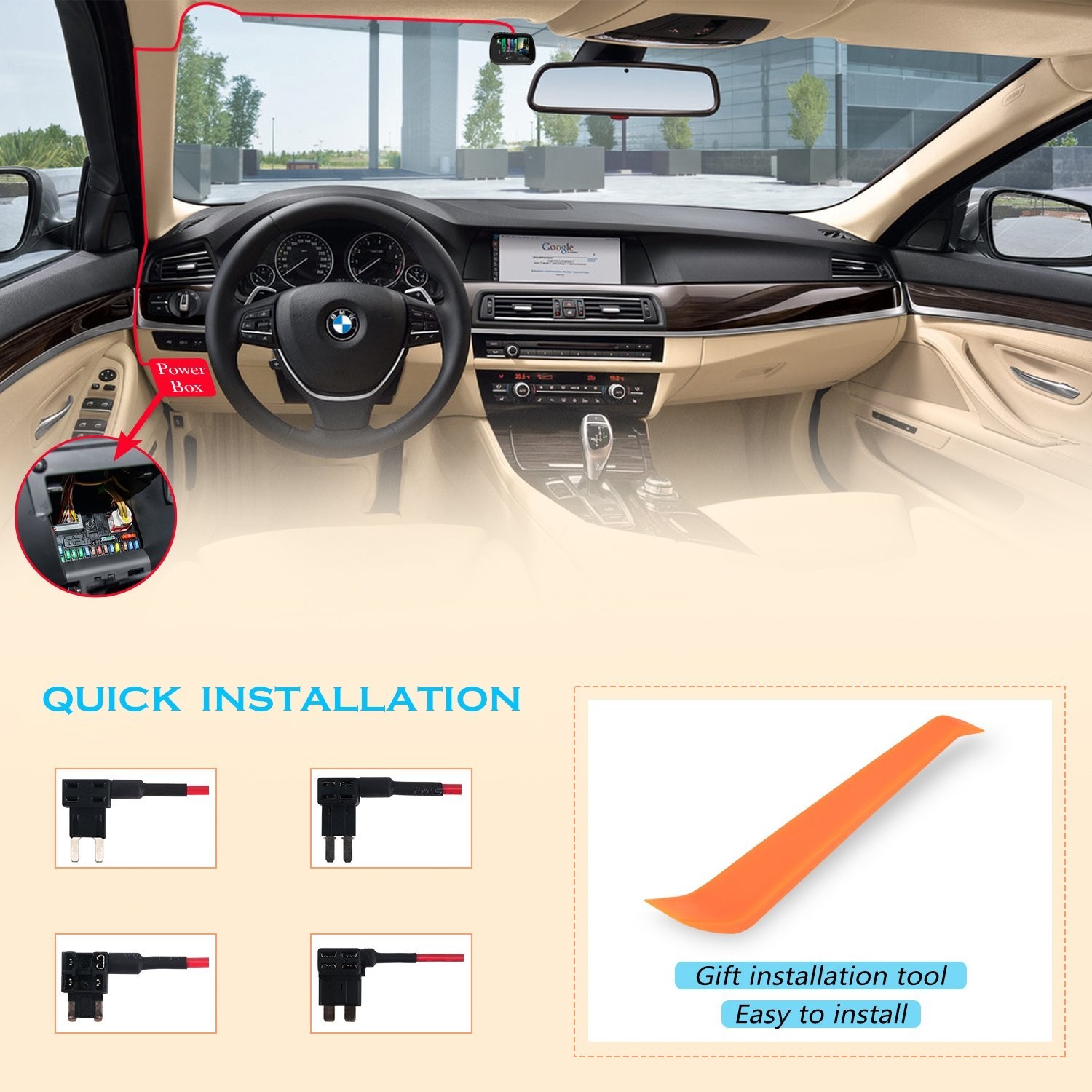 Universal Hardwire Kit for Dash Cams – Mini USB to USB C with Installation Tool