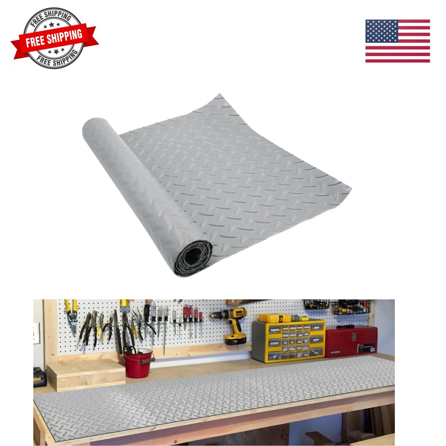 47.2'' x 15.7'' Work Bench Mat, Scratch-Resistant Non-Slip Steel Plate Textur...