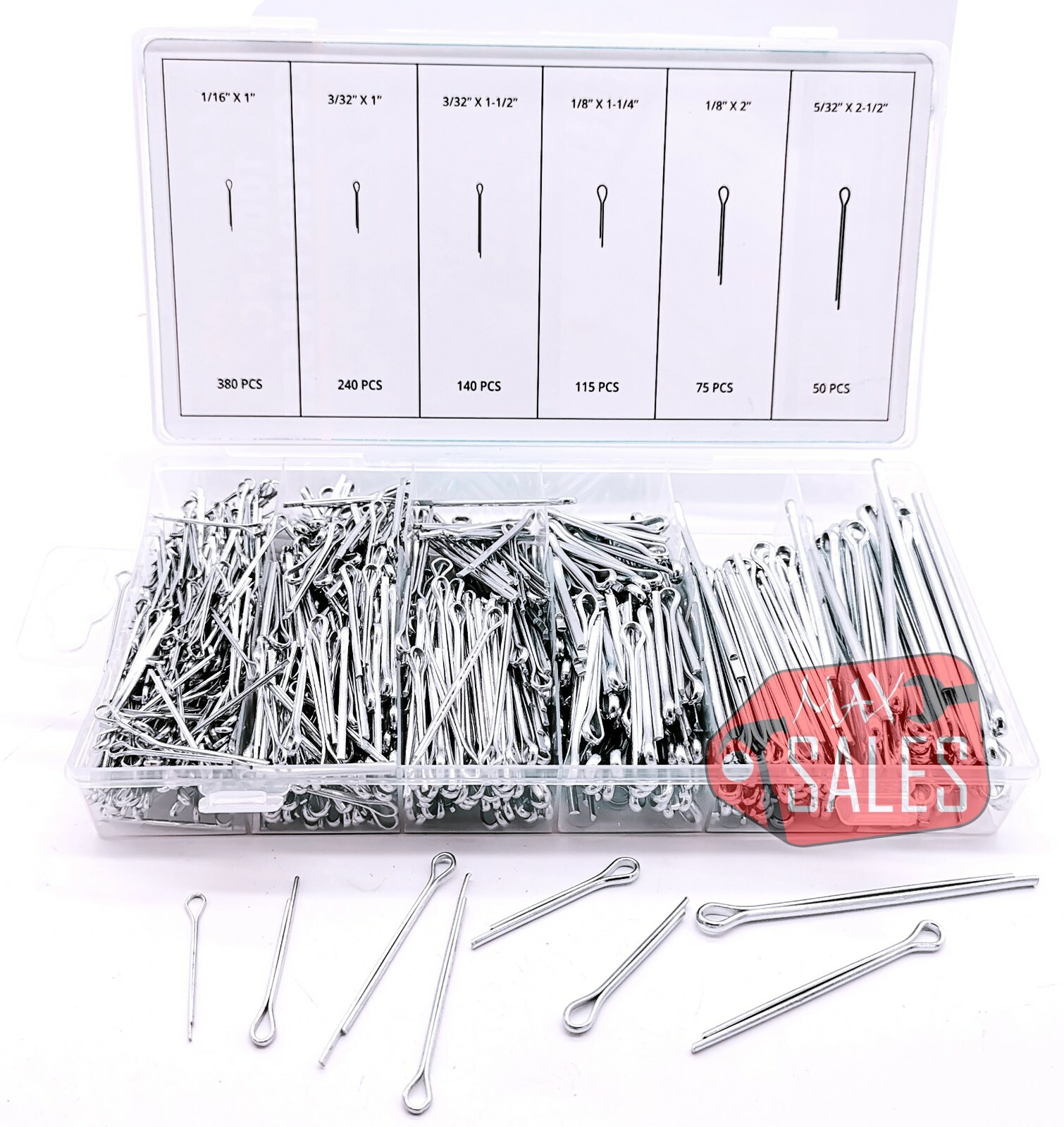1000pc Cotter Pin Assortment Set 6 Sizes Grab Split Fixings Securing Lock Pins