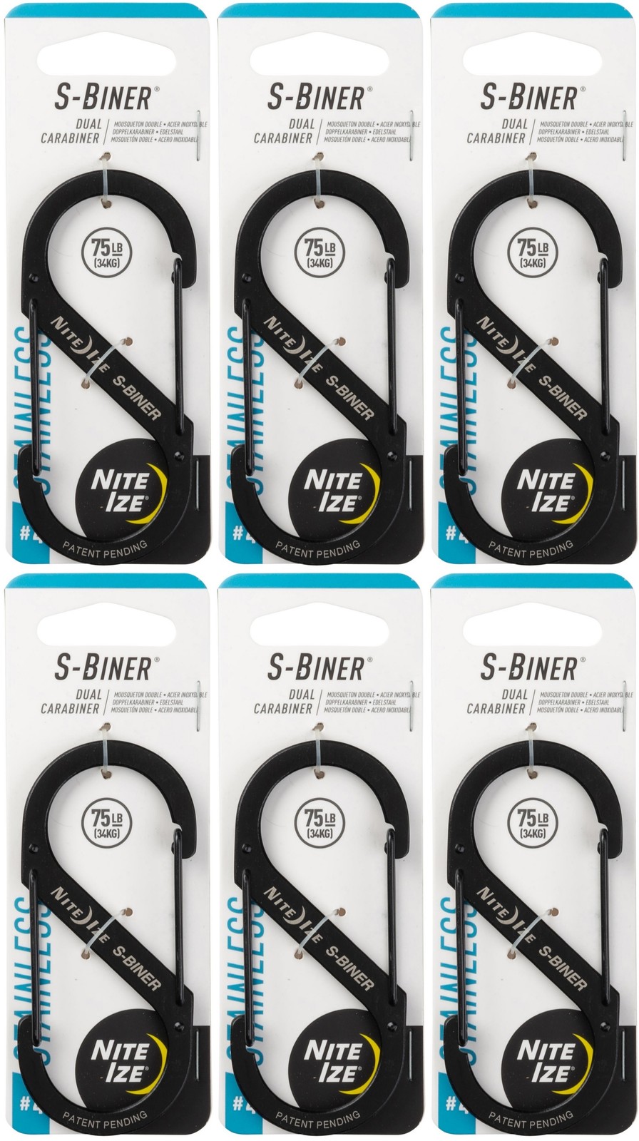 Nite Ize S-Biner Stainless Steel Dual Carabiner #4 - Black (6-Pack)