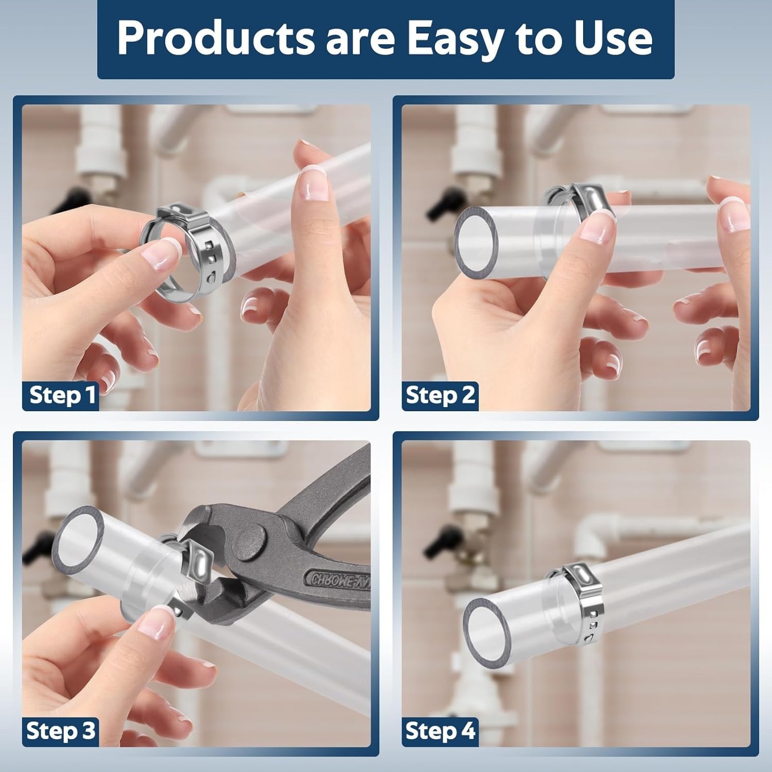 82 Pcs Single Ear Hose Clamps 304 Stainless Steel Stepless Crimp Rings Kit