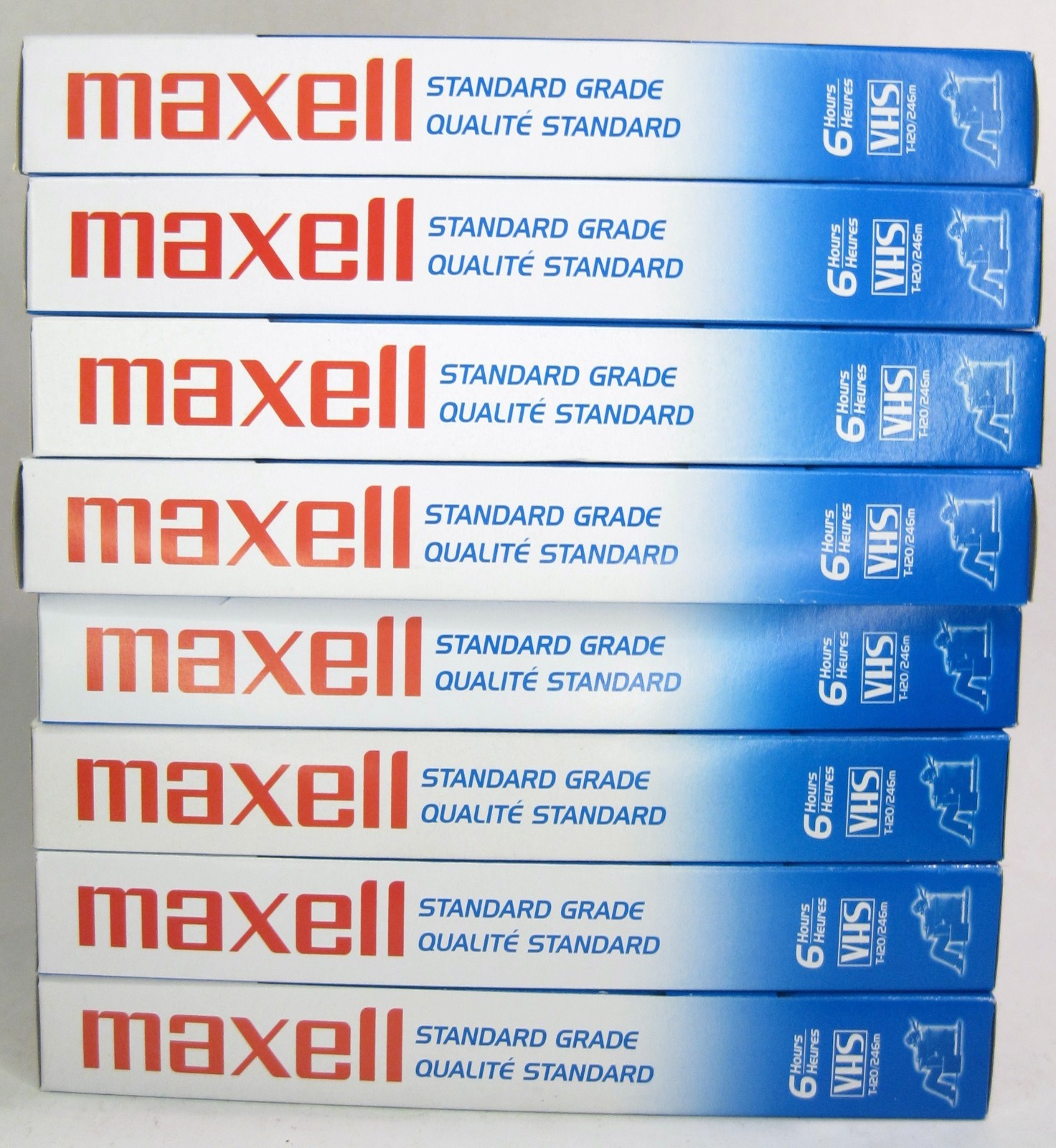 Vintage VHS Tape Lot of 8 Used Tapes Maxel Model T-120 246m With Cases