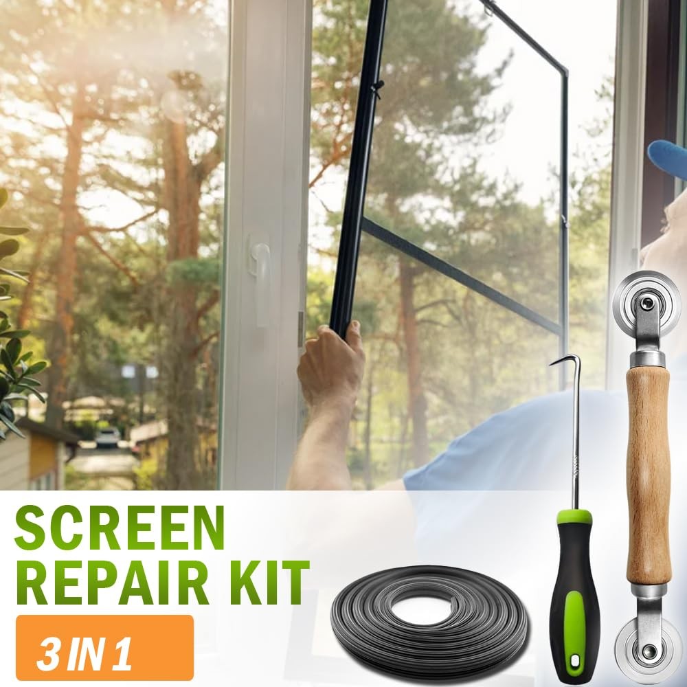 Screen Repair kit, Screen Roller Tool, Steel Roller with Bear+32ft Screen Spline