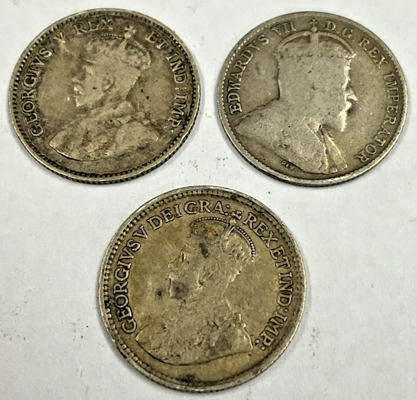 1906, 1911 & 1919 CANADA SILVER FIVE CENT LOT OF 3