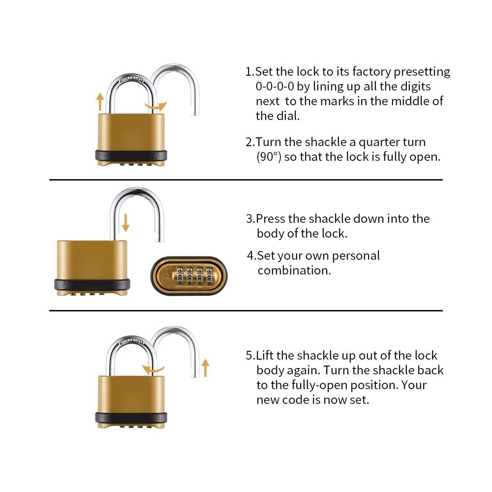 Heavy Duty Weatherproof Combination Lock, 4-Pack Outdoor Combo Lock,Resettable C