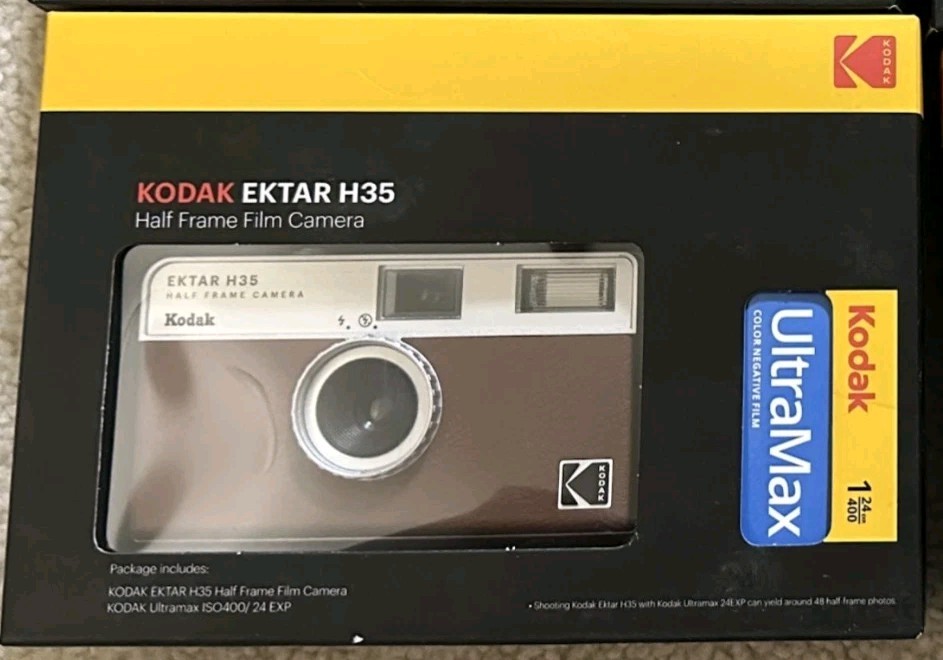 Kodak Ektar H35 Half Frame Film Camera with Ultramax ISO400/24 Film, Brown | NEW