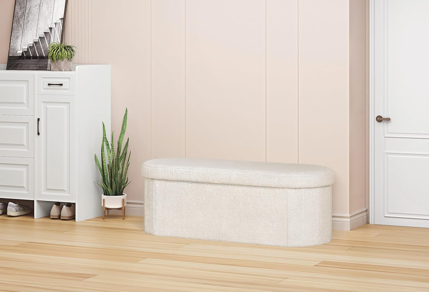 Elegant White Velvet Storage Ottoman Bench with Tufted Design - 43"x15"x15