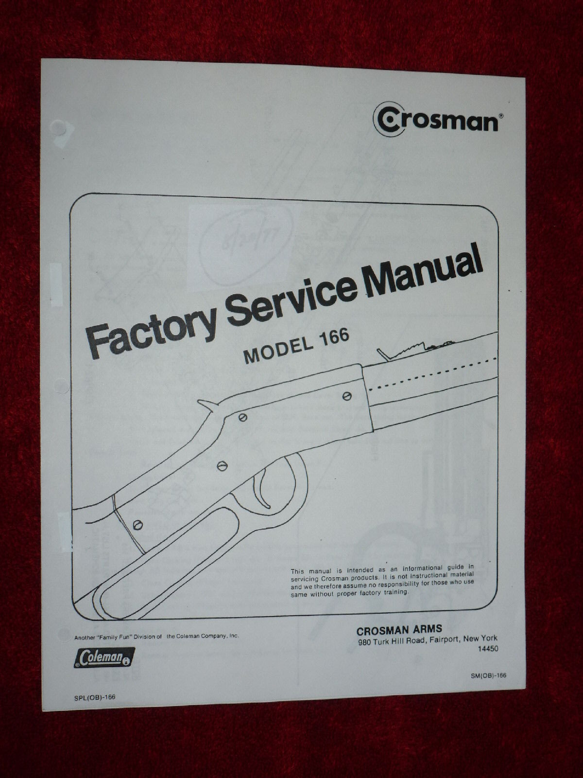 Crosman - Hahn 166 Service Manual With Exploded View & Parts List