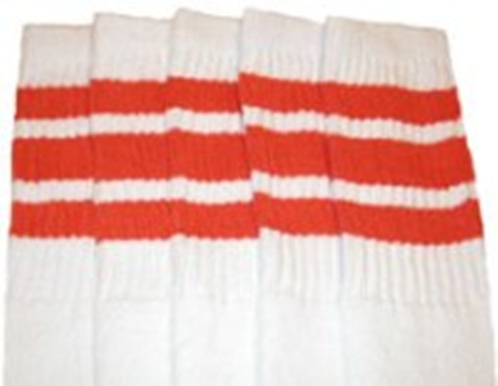22” KNEE HIGH WHITE tube socks with ORANGE stripes style 1 (22-37)