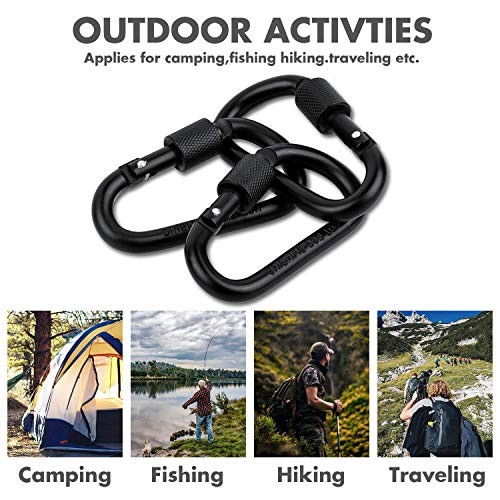 Locking Carabiner D Ring Clips with Flat Key Ring 3 Carabiner with 9 Keyrings