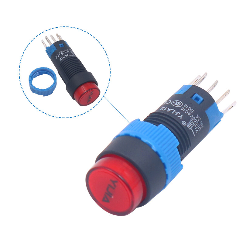 Latching/Momentary Round Push Button Switch 12mm 1 NO 1 NC LED Illuminated LA12