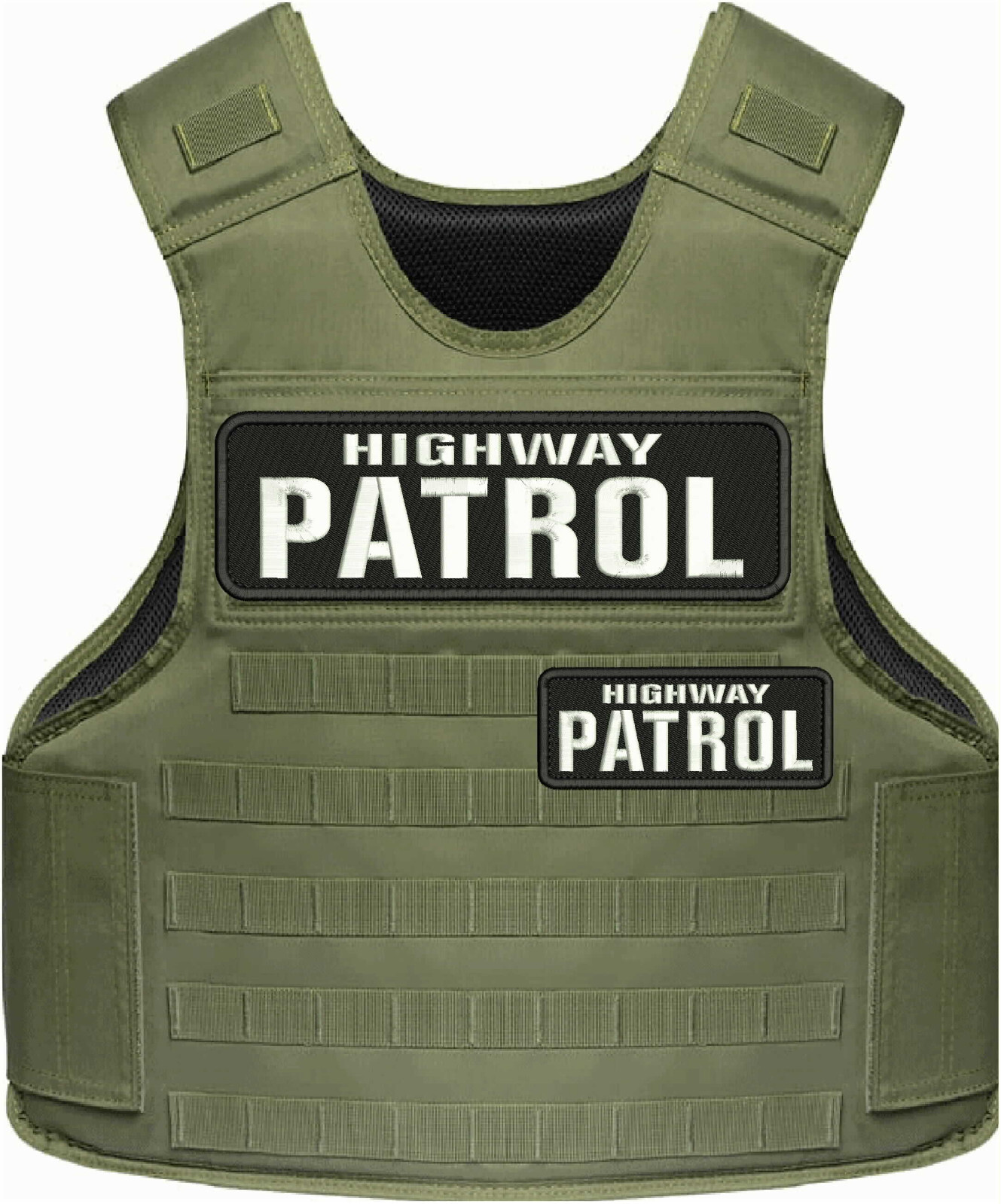 HIGHWAY PATROL EMBROIDERY PATCH 4X10 AND 2X5 VELCR@ ON BACK WHITE ON BLACK