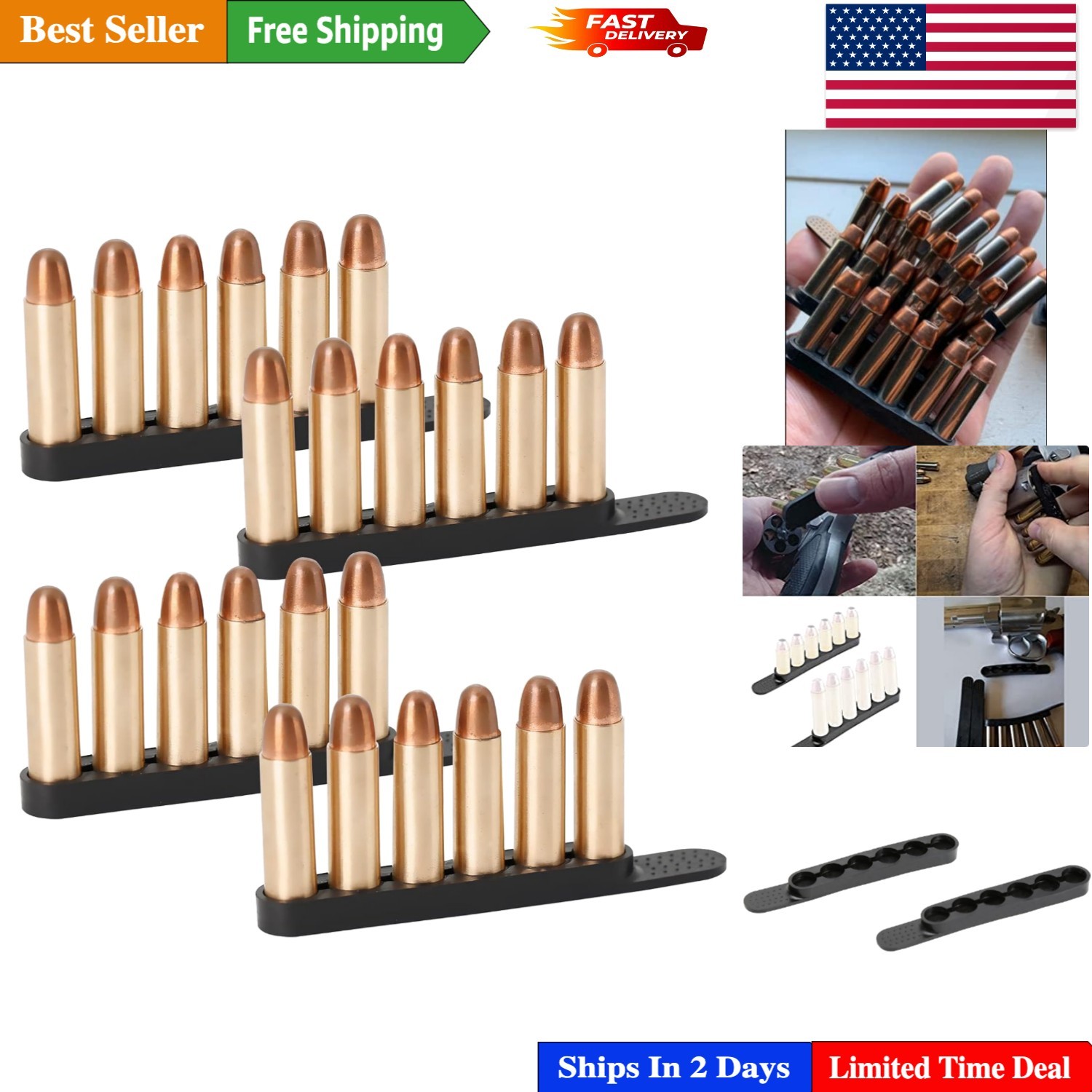 Durable 6 Round Speed Strip for .38/.357 Revolvers - 4 Pack with Slip Pocket