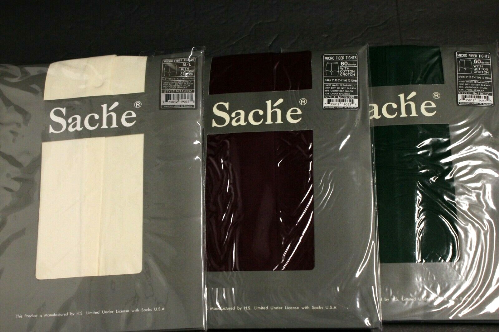 3 set Sache Micro Fiber Semi Opaque Fashion Pantyhose Tights S/M 4' - 5'4" 100lb