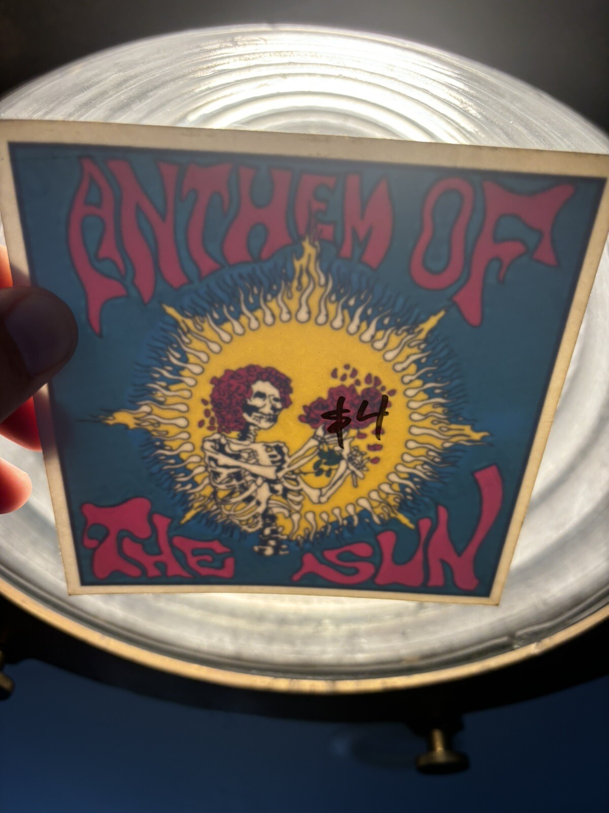 Grateful Dead vtg Reverse Window sticker Show Concert Rare 5” Anthem Of Sun 90s