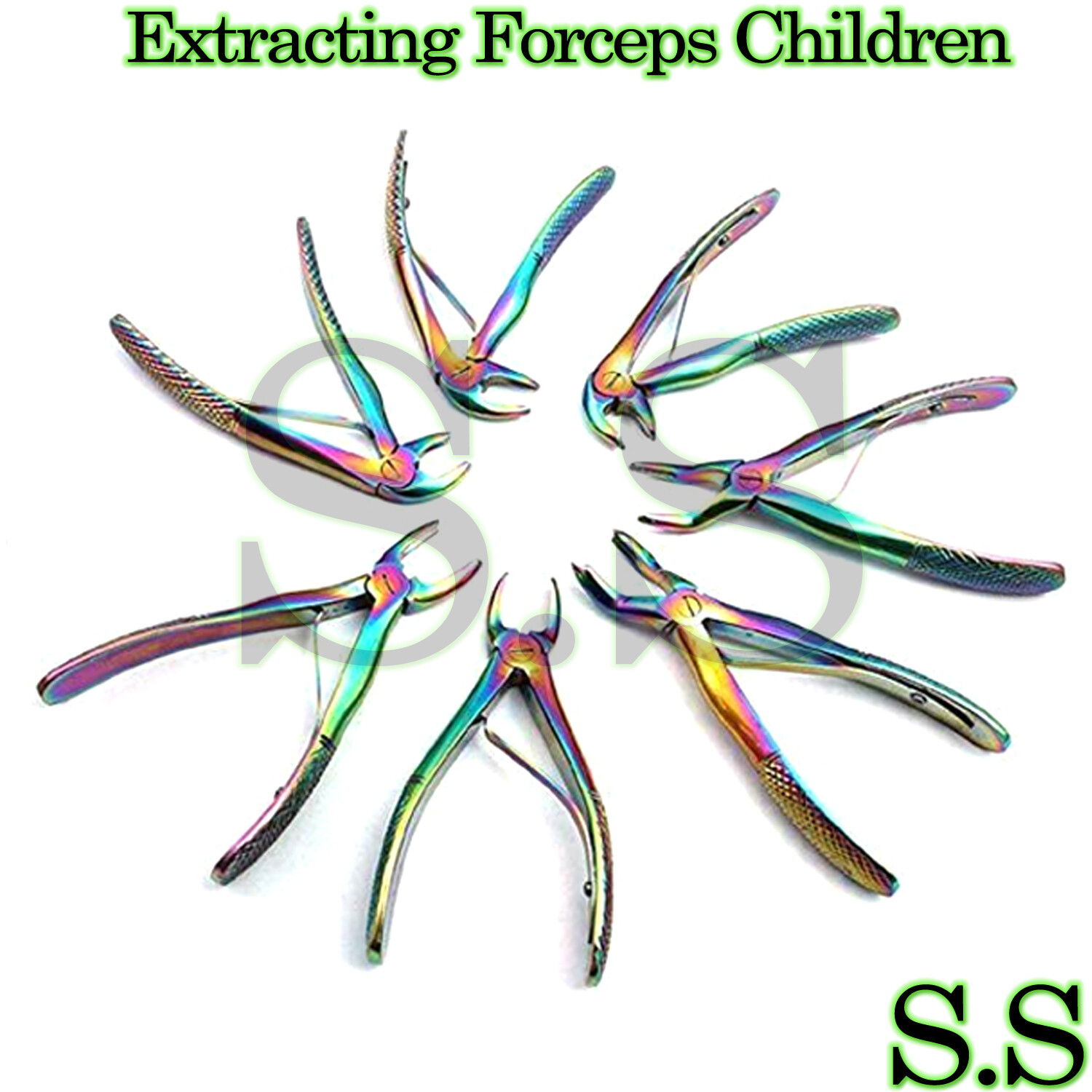 New Pedo Extracting Forceps 7 pcs Kelin Set Dental Instruments Children-Rainbow