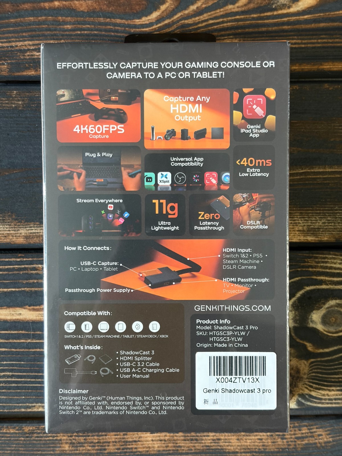 Genki ShadowCast 3 Pro, 4K60 USB-C Capture Card, Zero-Latency HDMI Passthrough