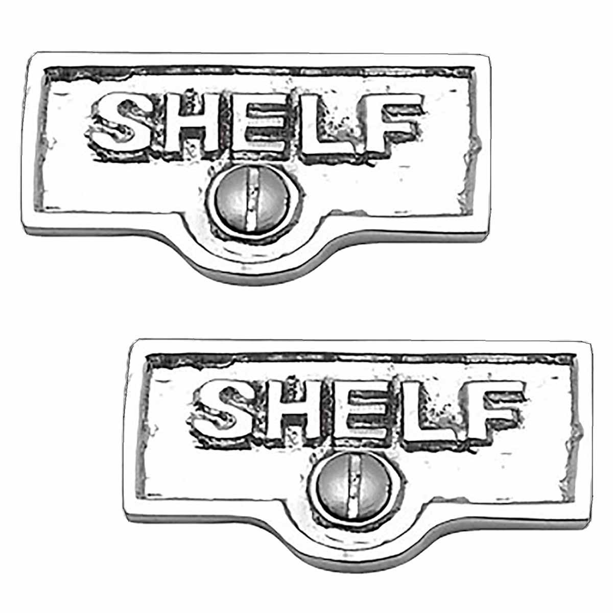 Switch Plate Tags "SHELF" Name Sign Labels Chrome Brass 2 Pack Renovators Supply