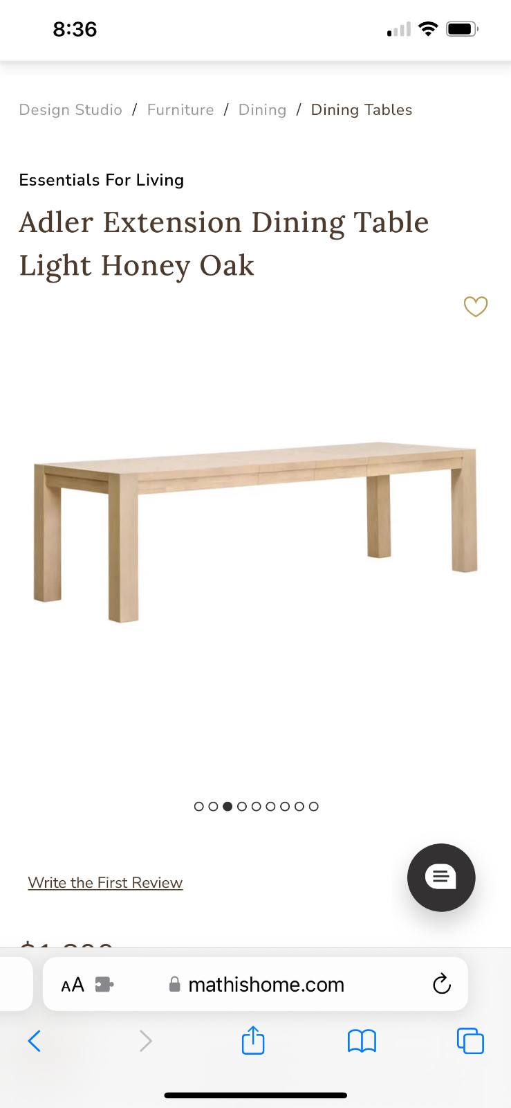 adler extention dining table