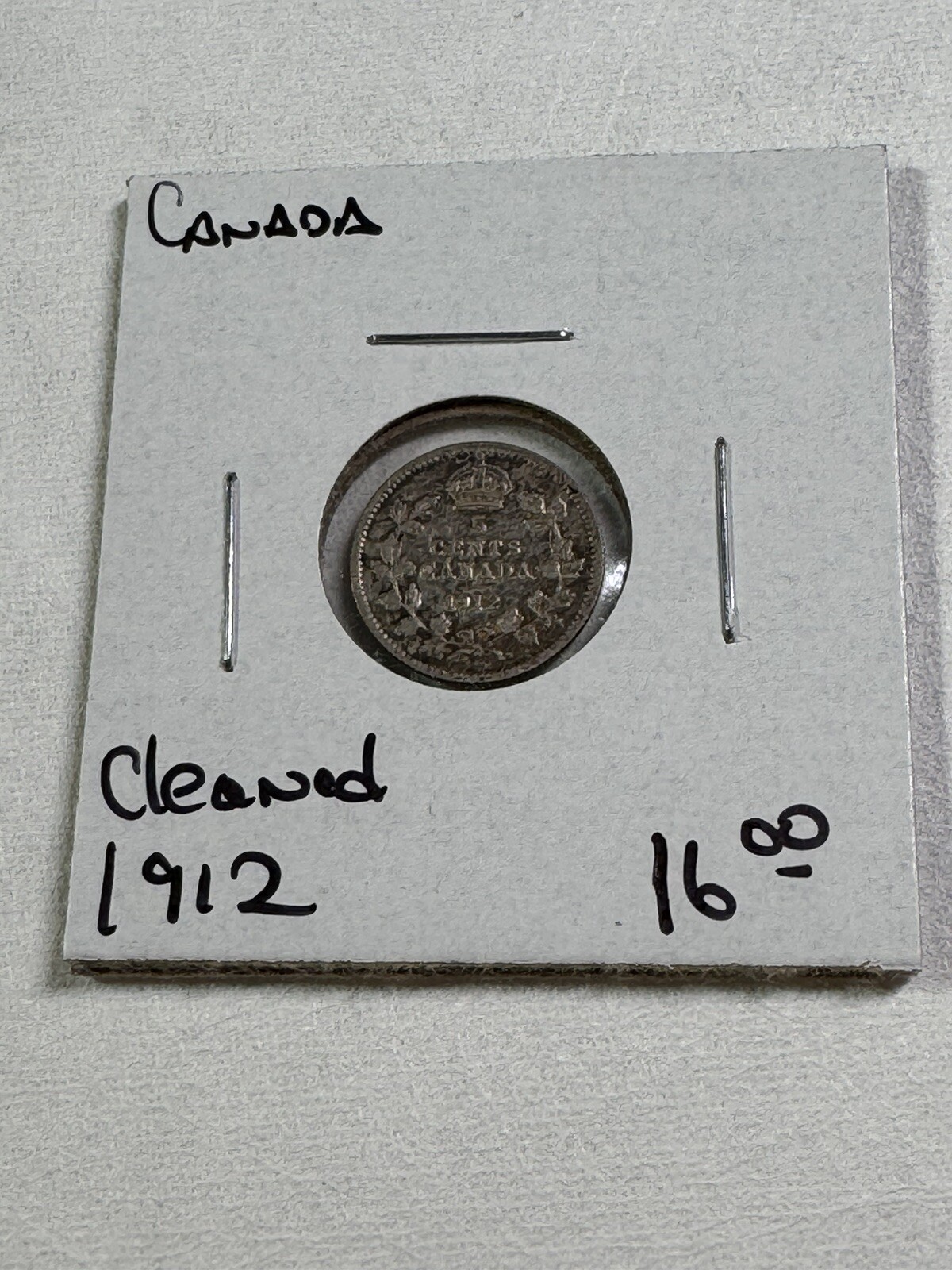 1912 Canada 5 Cents Small Silver Coin Cleaned