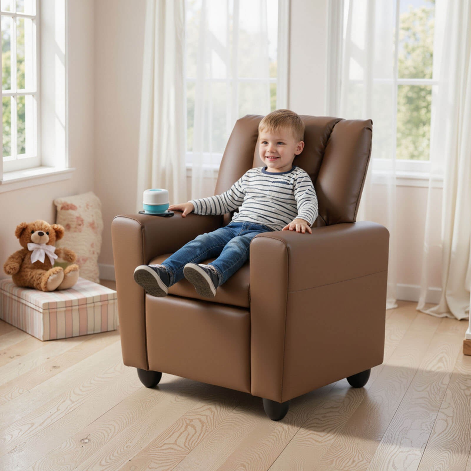 Kids Recliner w/Cup Holder Adjustable Backrest & Footrest for Boys & Girls