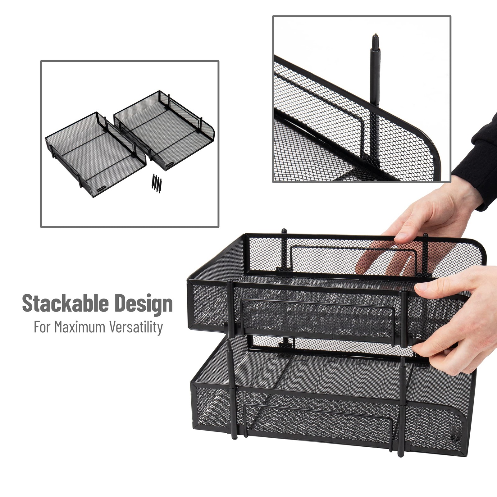 Stackable Paper Tray, Desktop Organizer, File Storage, Office, Metal Mesh, 2 ...