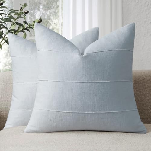 Decorative Linen Throw Pillow Covers 20x20 Set 20" x 20" (Pack of 2) Sky Blue