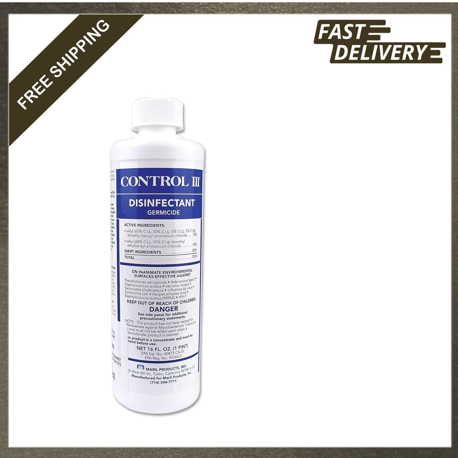 Control Lll Disinfectant Germicide Concentrate 16oz EPA Registered Hospital Home