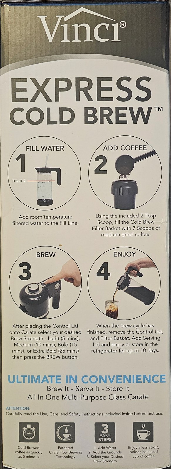VINCI Express Cold Brew Drip Coffee Maker 4-Cup Built-In Timer Black