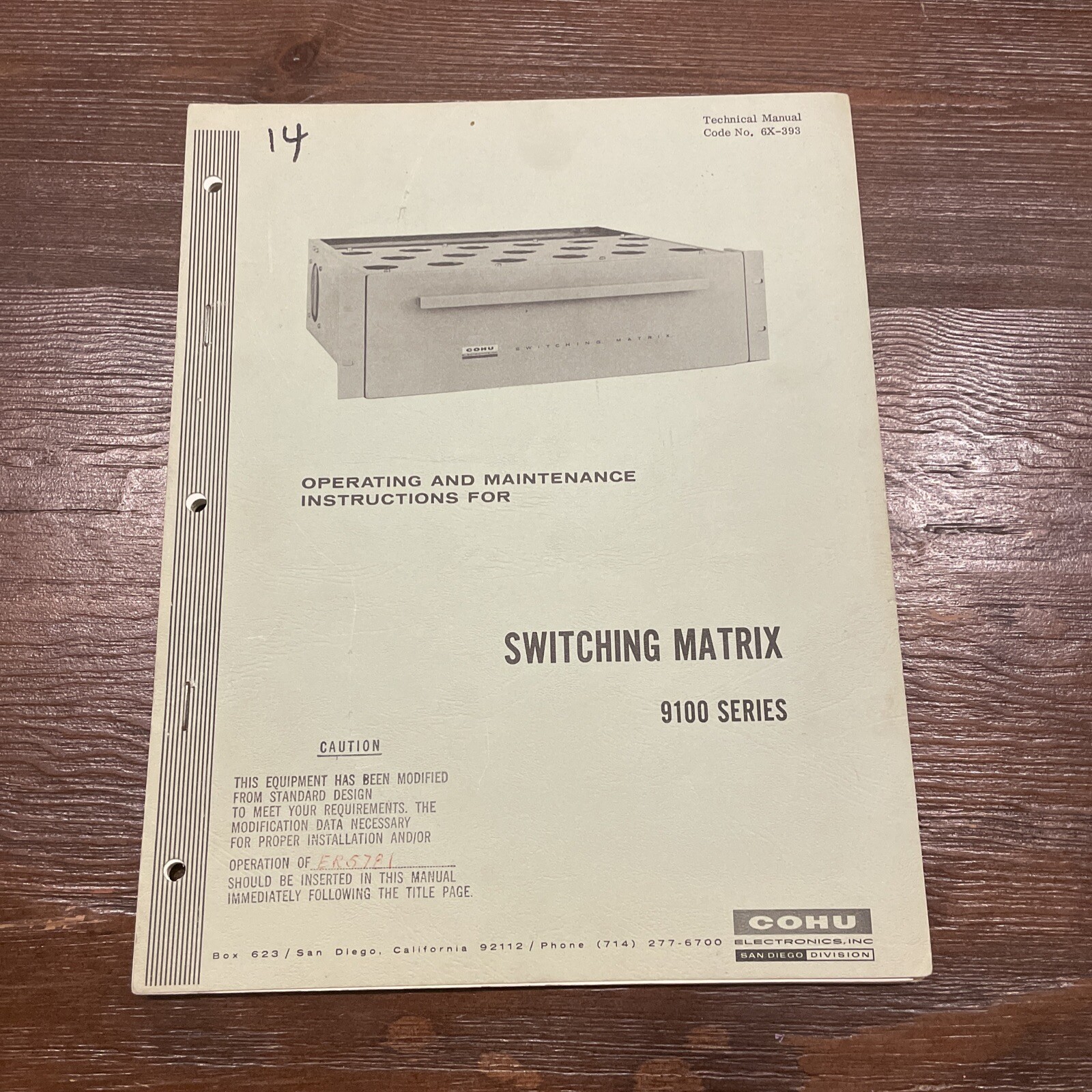 COHU 9100 Series Switching Matrix Operating & Instruction Manual 6X-393