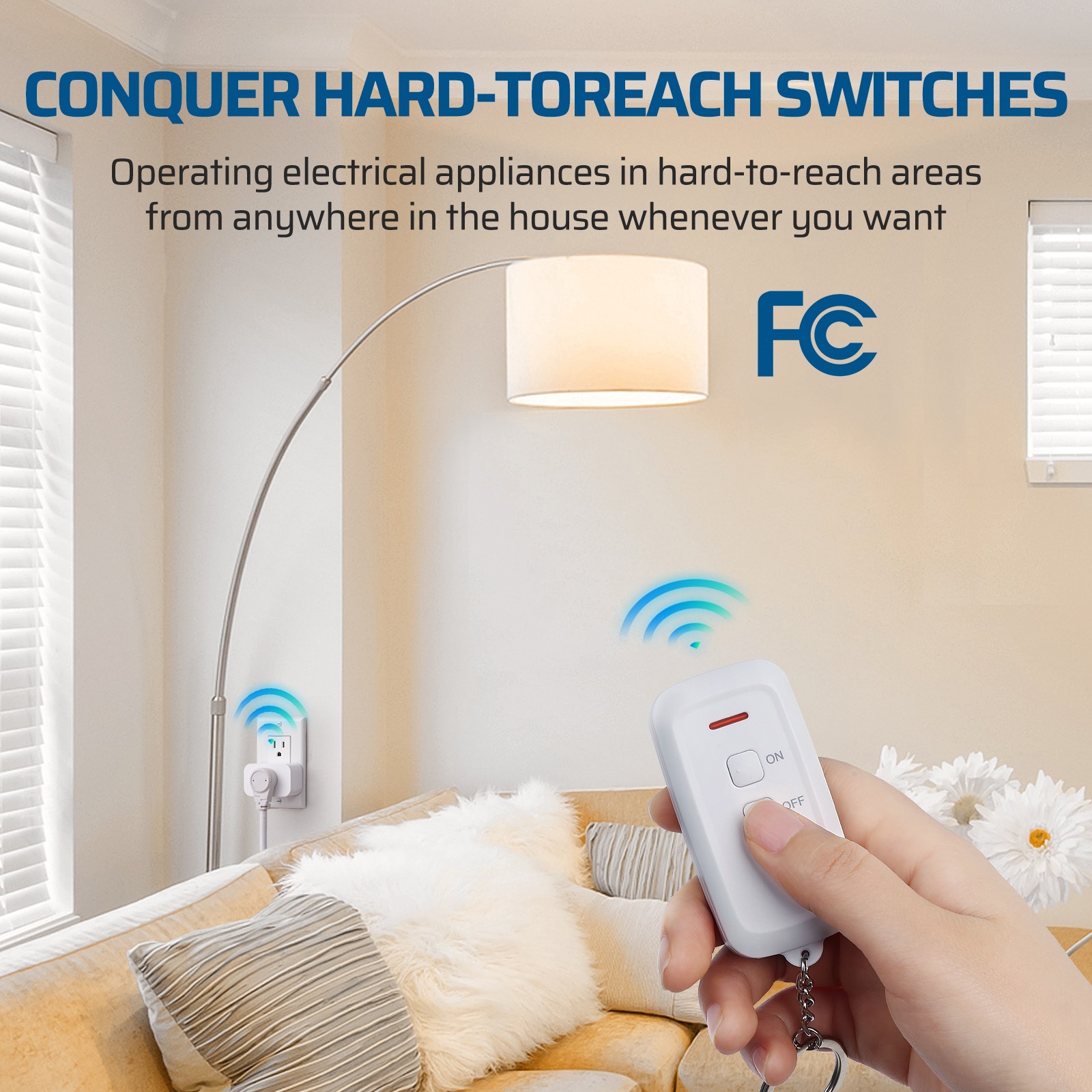Indoor Remote Control Outlet, Wireless Remote Light Switch,15A/1875W, 100ft RF
